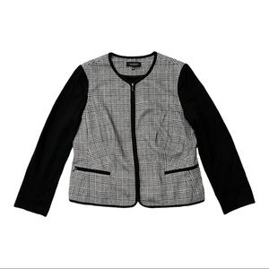 Talbots Houndstooth Ponte Zip Front Blazer Jacket 14 Black White Plaid Pockets